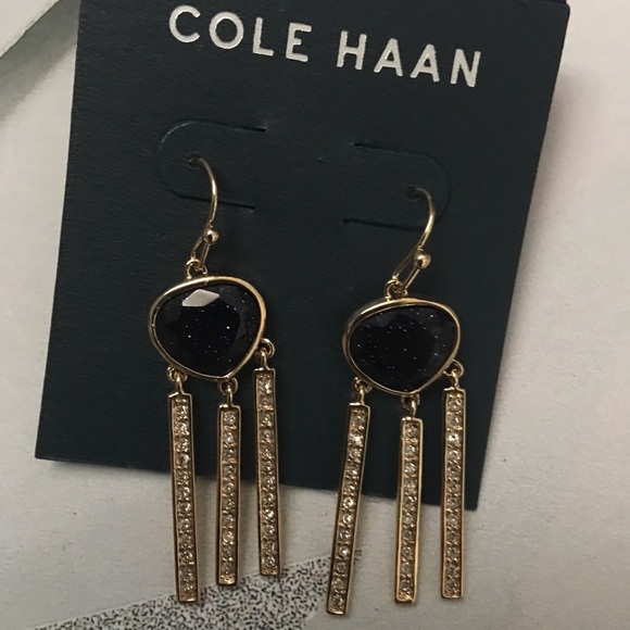 COLE HAAN DARK BLUE GOLDSTONE DANGLE EARRINGS - Picture 3 of 5